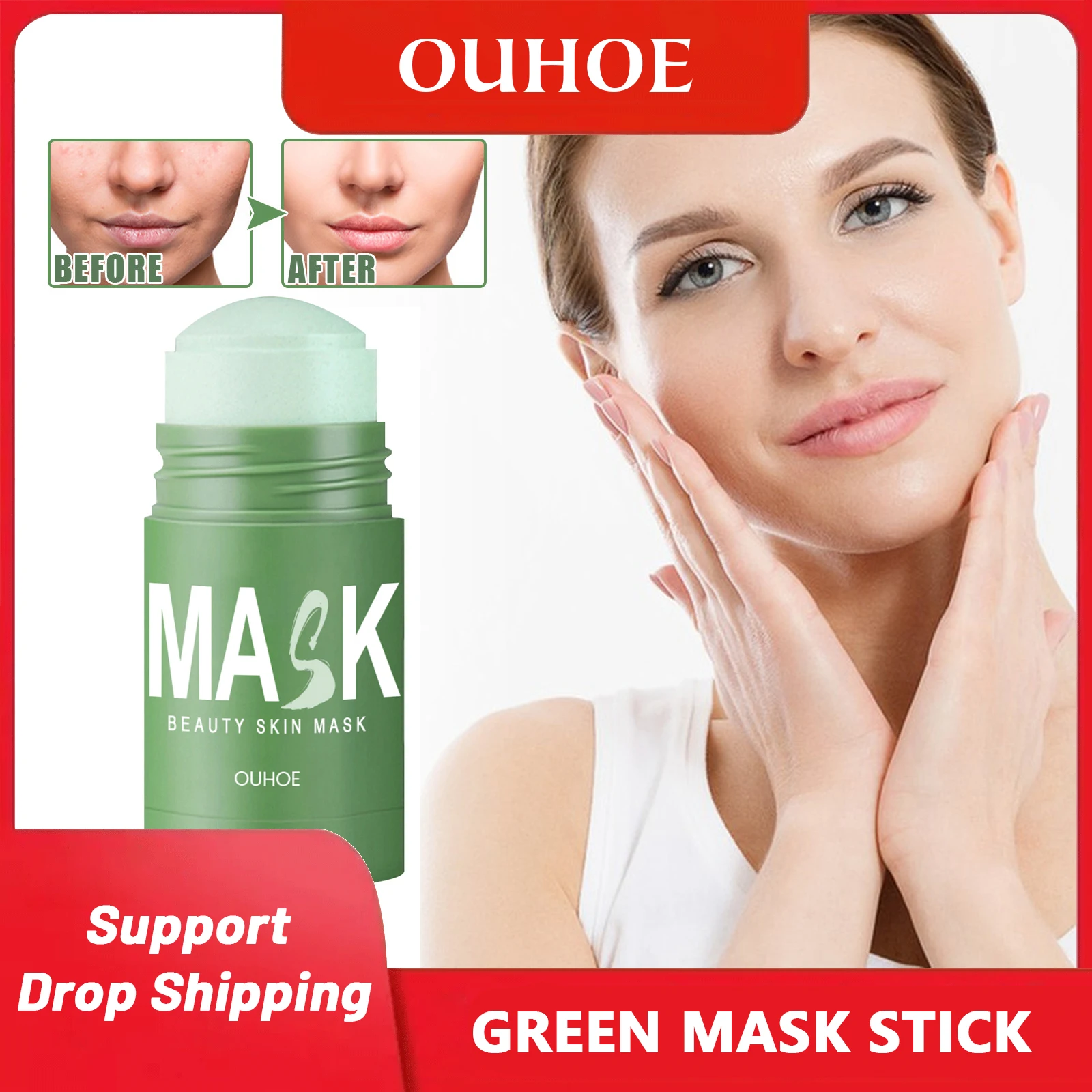 

Ouhoe Green Tea Facial Mask Stick Anti Acne Blackhead Deep Cleansing Firming Pore Facial Applying Oil Control Mask Mud Stick