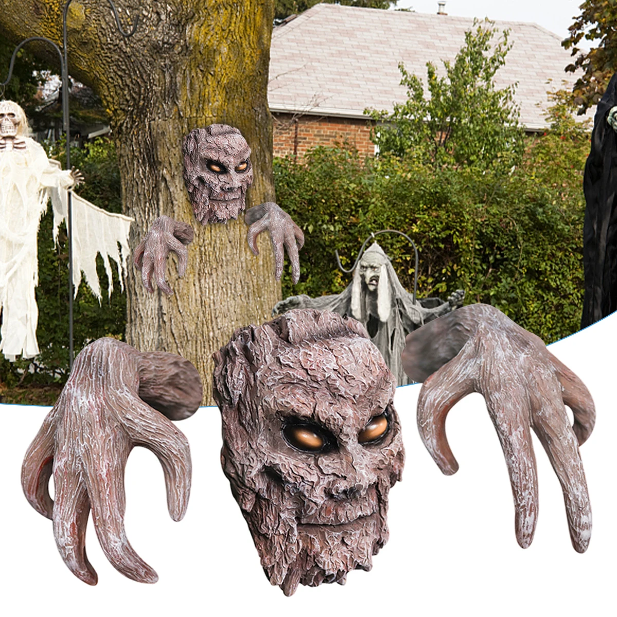 

Bark Face Decoration Bark Ghost Facial Statue Creative Tree Bark Face Funny Tree Monster Facial Decoration Resin Garden Art