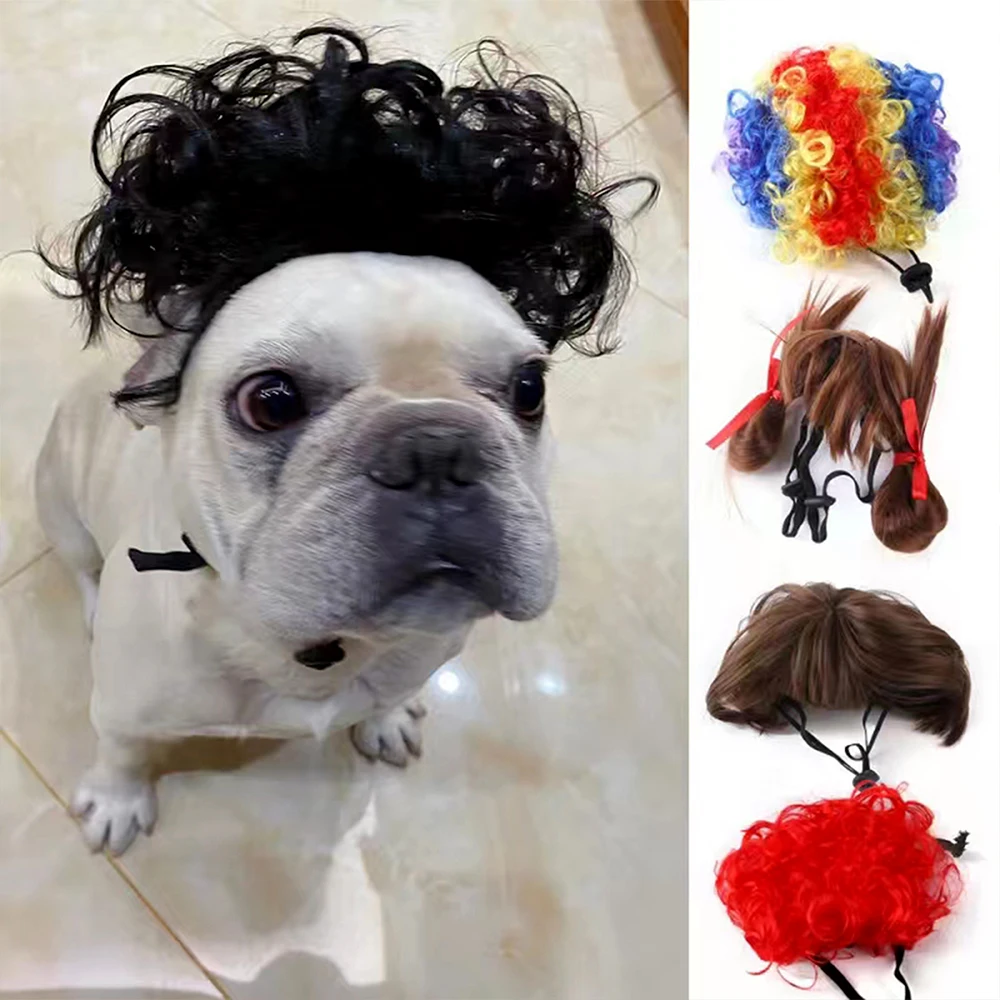 

Pet Wig Headgear Dog Cat Wig Headgear Headgear Pet Supplies Wigs Qi Bangs Explosion Head Teddy Dress Up Funny Holiday Supplies