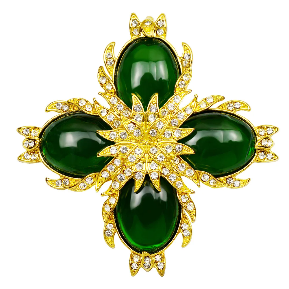 

Baroque Cross Brooch Vintage Badge Large Blue Crystal Rhinestone Luxury Jewelry Men Women Suit Lapel Pin Accessories for Gifts