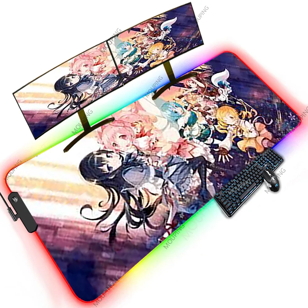 

Madoka Magica Japanese Style Art Mouse Pads 1200x600 White Black Oversized Backlit Led Rgb Deskmat Anime Carpet Laptops XXXXL PC