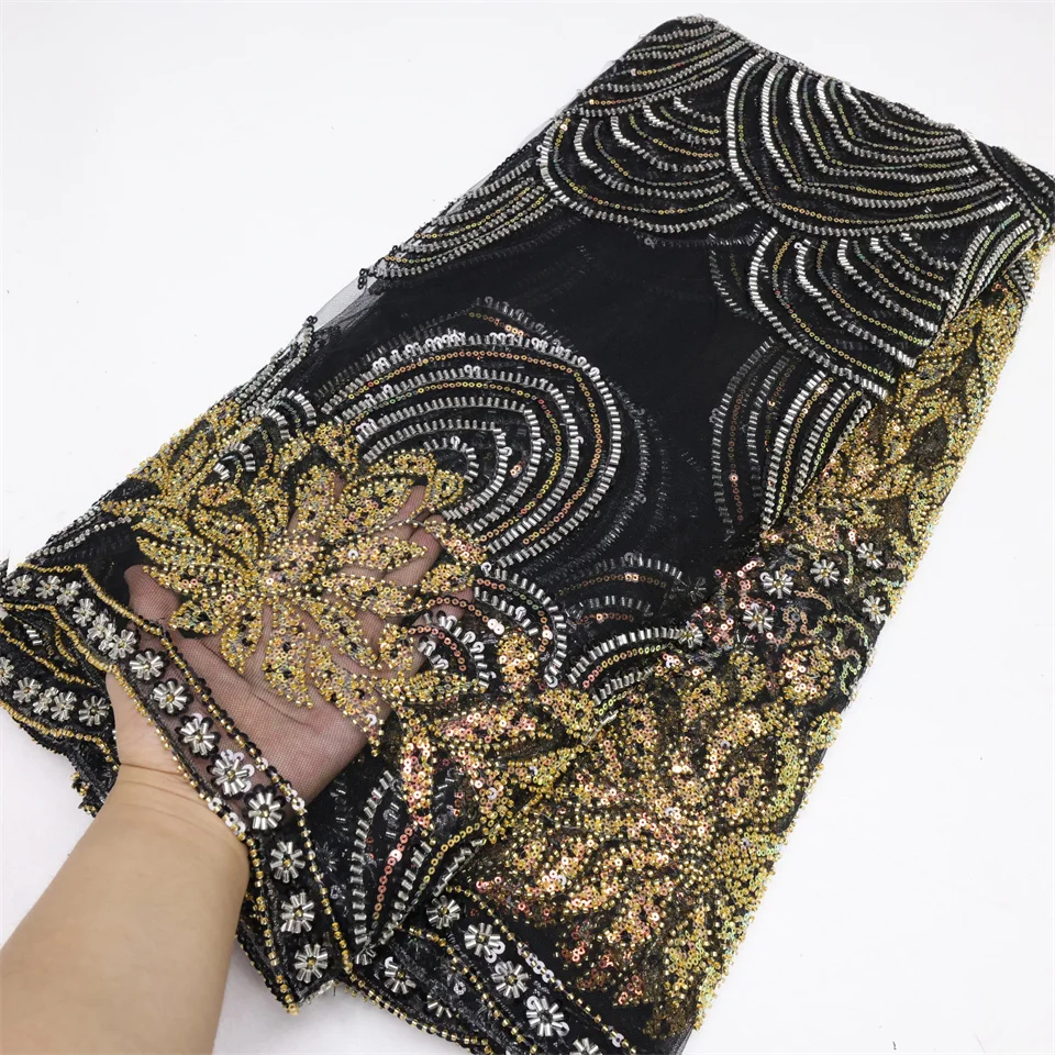 

Luxury Bead Tube Embroidered African Lace Fabric 2022 High Quality Latest Nigeria Sequin French Tulle Fabric Material For Sewing