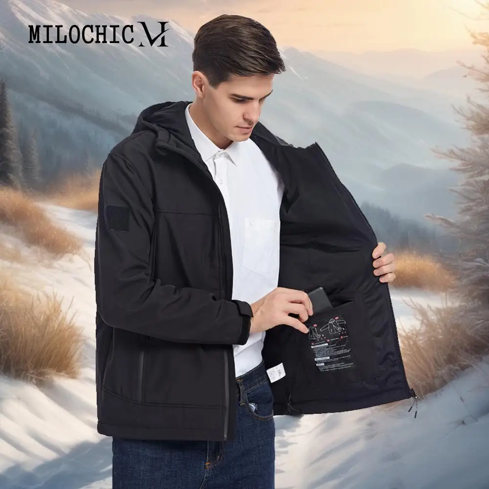 

10 Heated Areas Hooded Heating Jackets Waterproof Heated Hunting Jackets 3 Gear Temperature Washable for Outdoor Sports