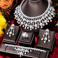 godki brand new luxury gorgeous 4pcs bridal pearls cz necklace bangle earrings ring jewelry sets for women wedding high quality
