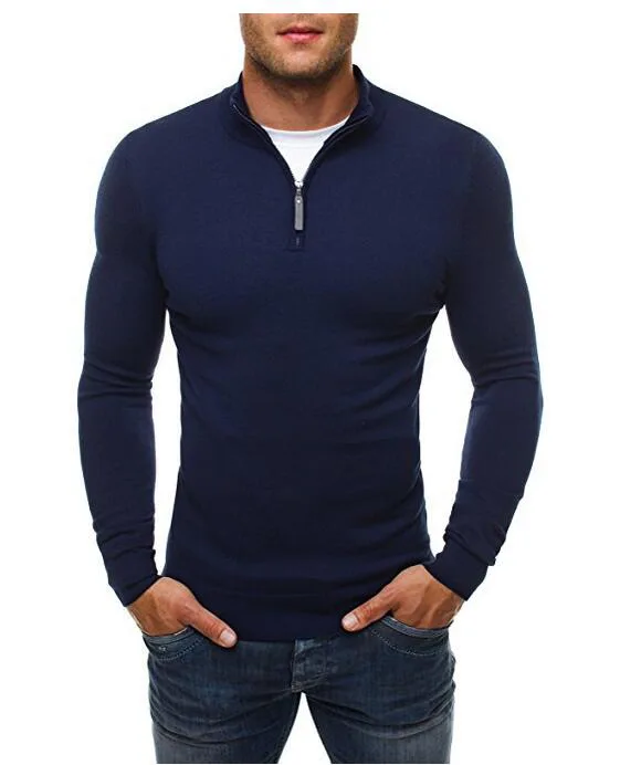 

New Men's Classic Zipper High Neck Fashion Casual Loose Solid Fit High Neck Knit Sweater
