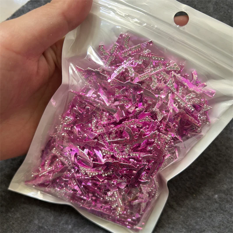 

10pcs/5pcs Multi Alloy Luxury Zircon Nail Charms 3D Pink Gun Design Nail Art Decorations Glitter Rhinestone Accessories Manicure