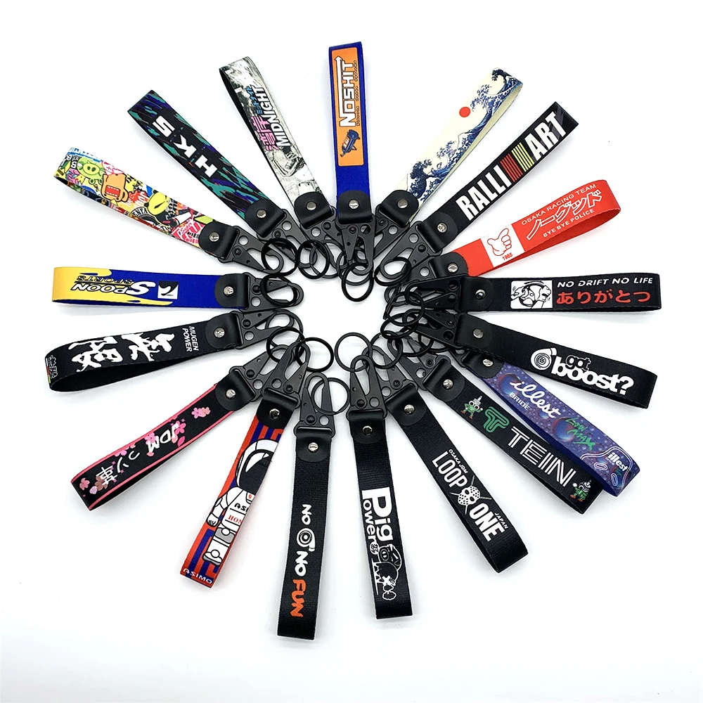 

JDM Style Key Ring Lanyard Tags Key Strap Tow Sides Nylon Strap JDM Racing Car Motorcycle Keychain Accessories for Honda Toyota