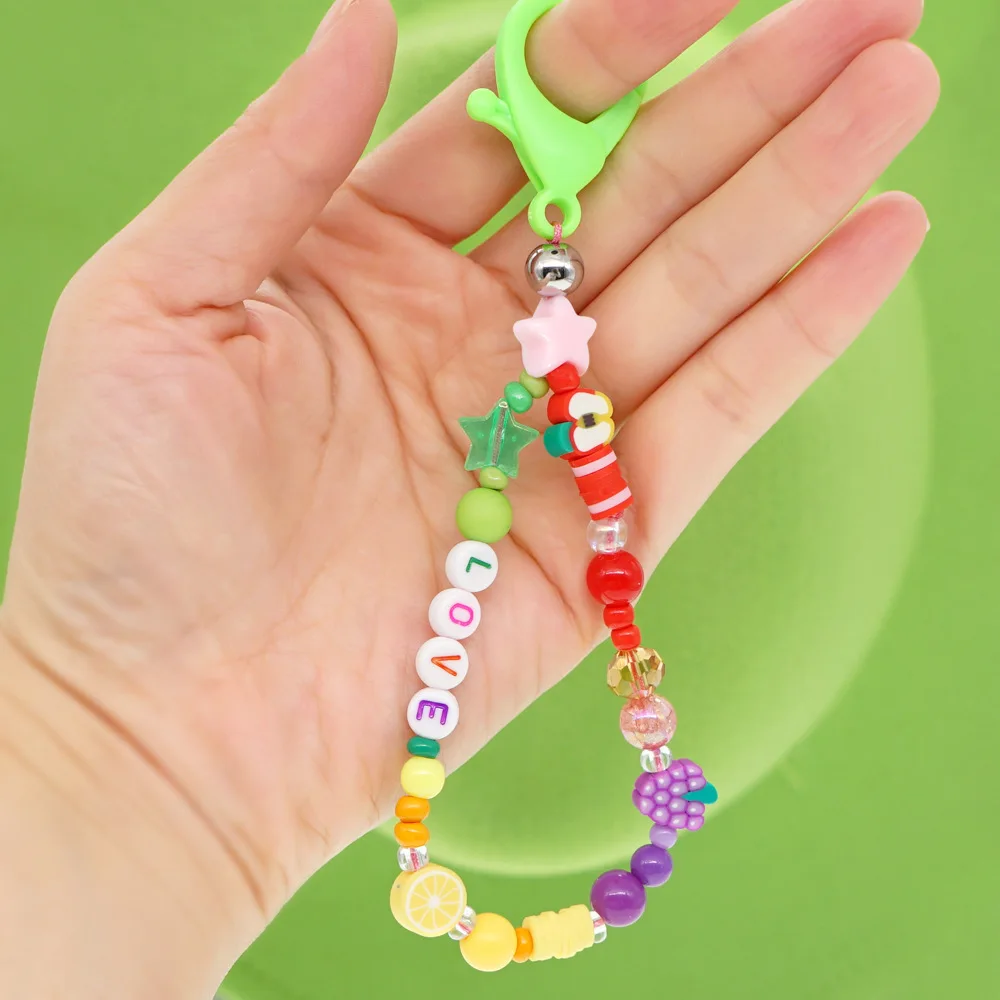 

Trendy Creative Fruit Keychain Cute LOVE Colorful Acrylic Star Key Chain Pendant Bag Car Keyring Charm Accessories Women Jewelry