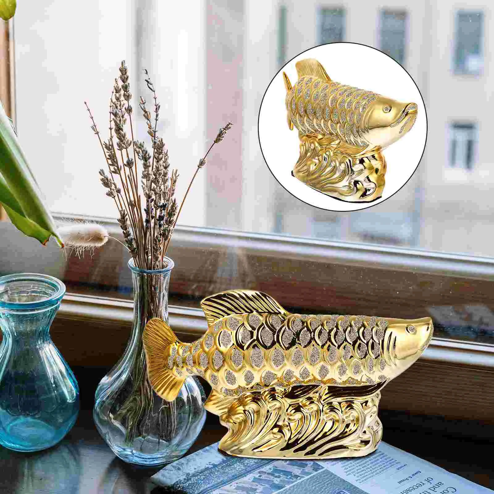 

Fish Statue Wealth Chinese Figurinegolden Animalgood Sculpture Fortune Carp Figurines Money Arowana Prosperity Lucky Luck