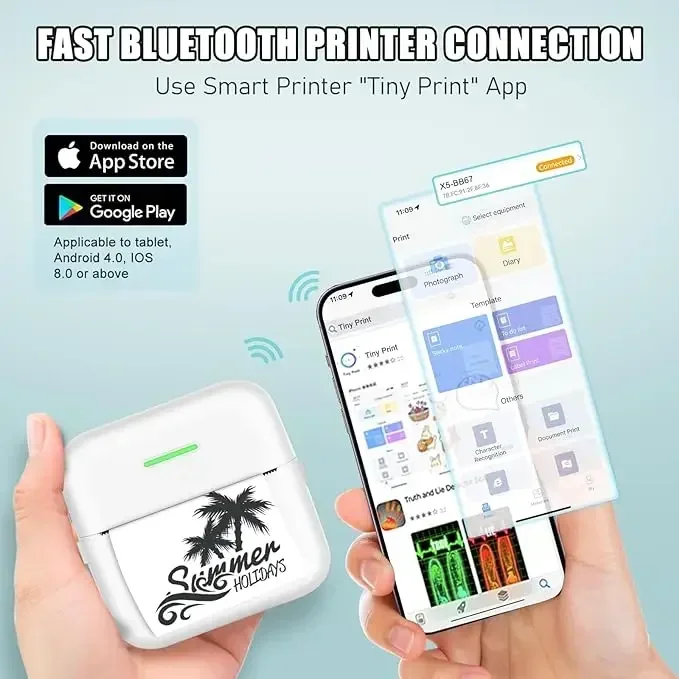 Мини-карманный принтер GlowMart портативный термопринтер BT для Android или iOS приложение