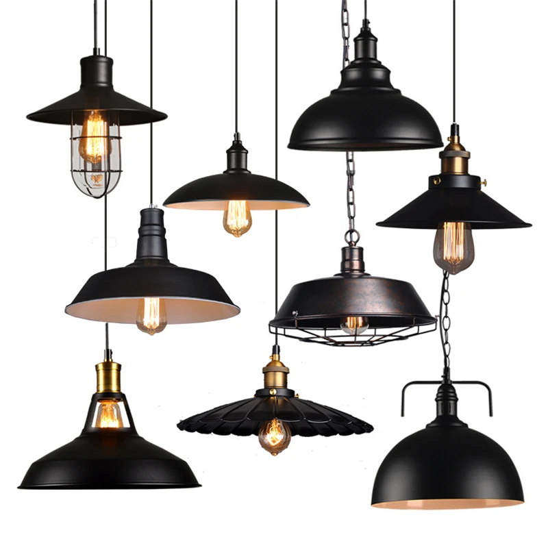 

Vintage Iron Black E27 Pendant Lights Nordic Industrial Wind Loft Hanging Lamp For Restaurant Kitchen Bar Living Room Home Decor