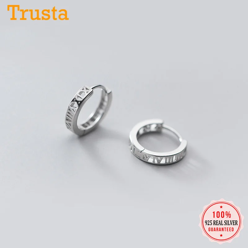 

Trustdavis Pure 925 Sterling Silver Hoop Earring Roman Numerals Ear Cuff Clip on S925 Earrings For Women Girl Teen Jewelry G4647