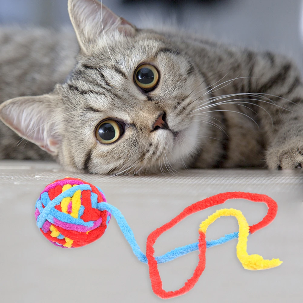 

Pet Cat Plush Colorful Ball Toys Interactive Kitten Training Molar Chew Bite Toy for Household Animals Cats Entertainment