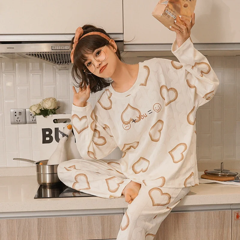 Pajamas Set Sweet Cartoon Sleepwear For Women Elastic Pyjama Women's 2022 Fashion Cotton Soft Homewear Clothes Big Size