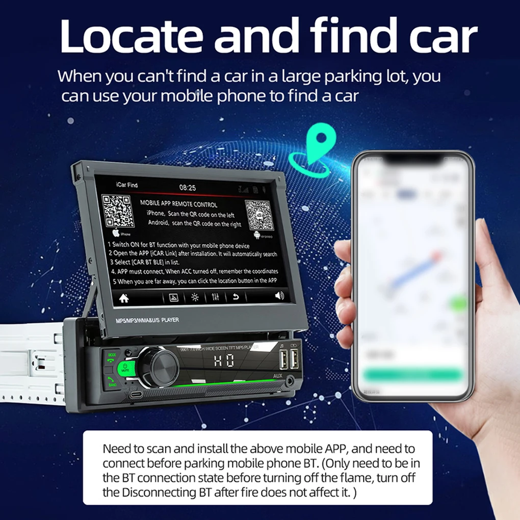 

7-inch Auto MP5 Steering Wheel Control Resettable Radio Player Accessories