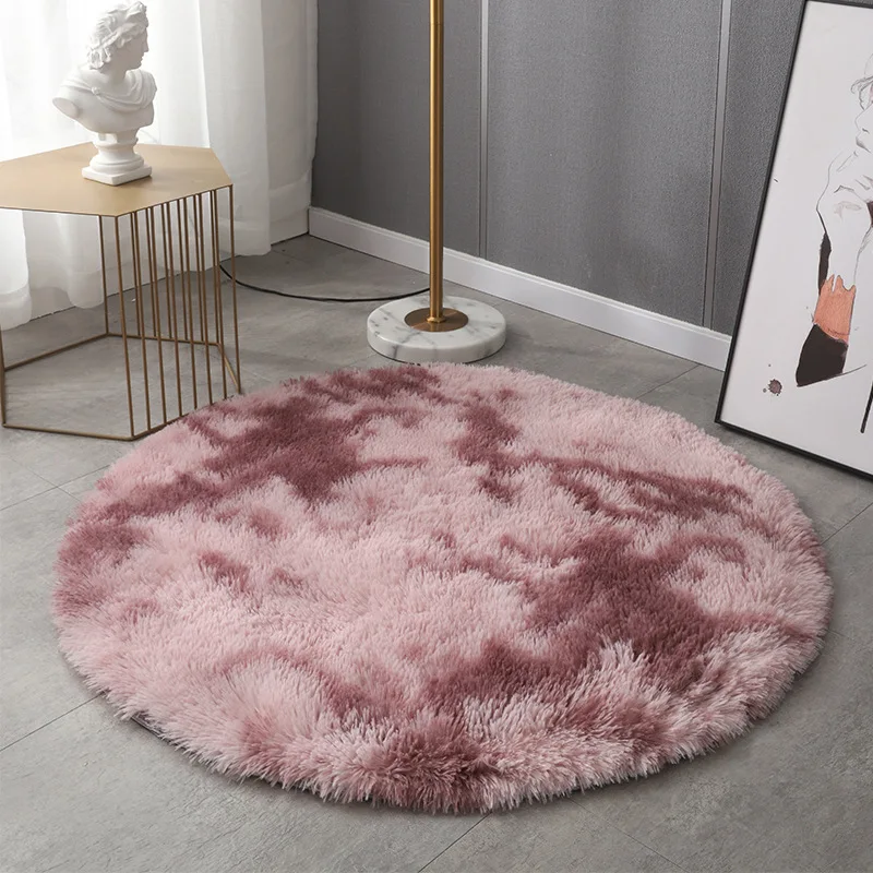 

Round Carpet Gradient Tie-dye Plush Rug Living Room Coffee Table Pad Carpet Bedroom Bedside Bay Window Rug Baby Crawling Mat
