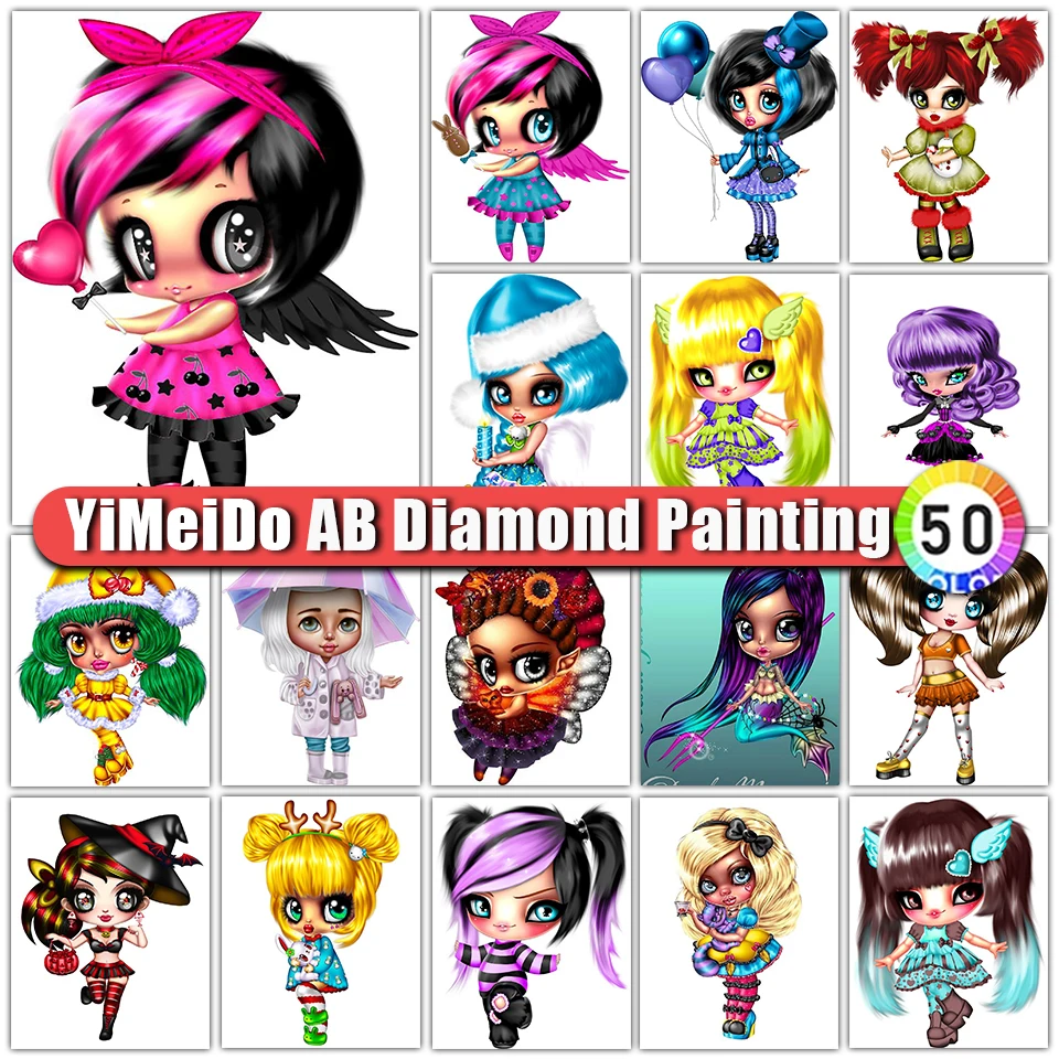 

YIMEIDO Cartoon Big Eye Girl AB Diamond Painting Kit Love Balloon Diamond Embroidery Magic Hat Witch Handmade DIY Home Decor