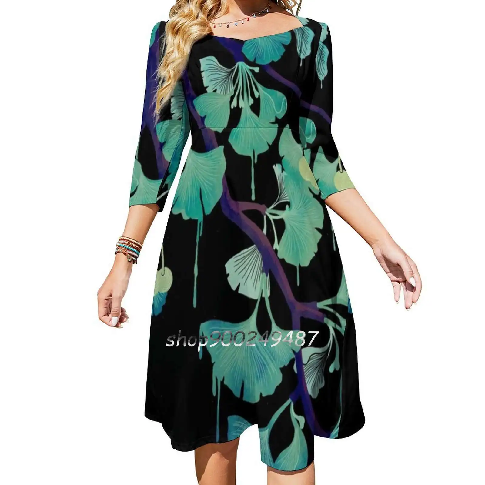 O Ginkgo (на черном) милое элегантное платье для женщин Корейское кавайное с