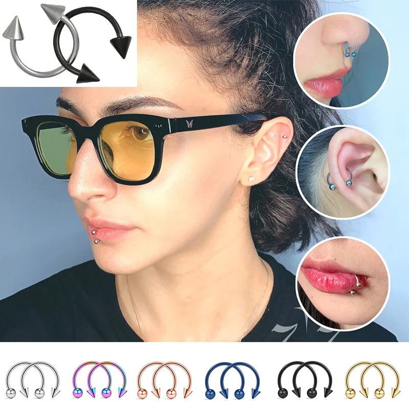 

2Pcs Stainless Steel Nose Ring Hoop Septum Rings Lip Studs Nostril Earrings Tragus Ear Lip Fake Piercing Horseshoe Body Jewelry