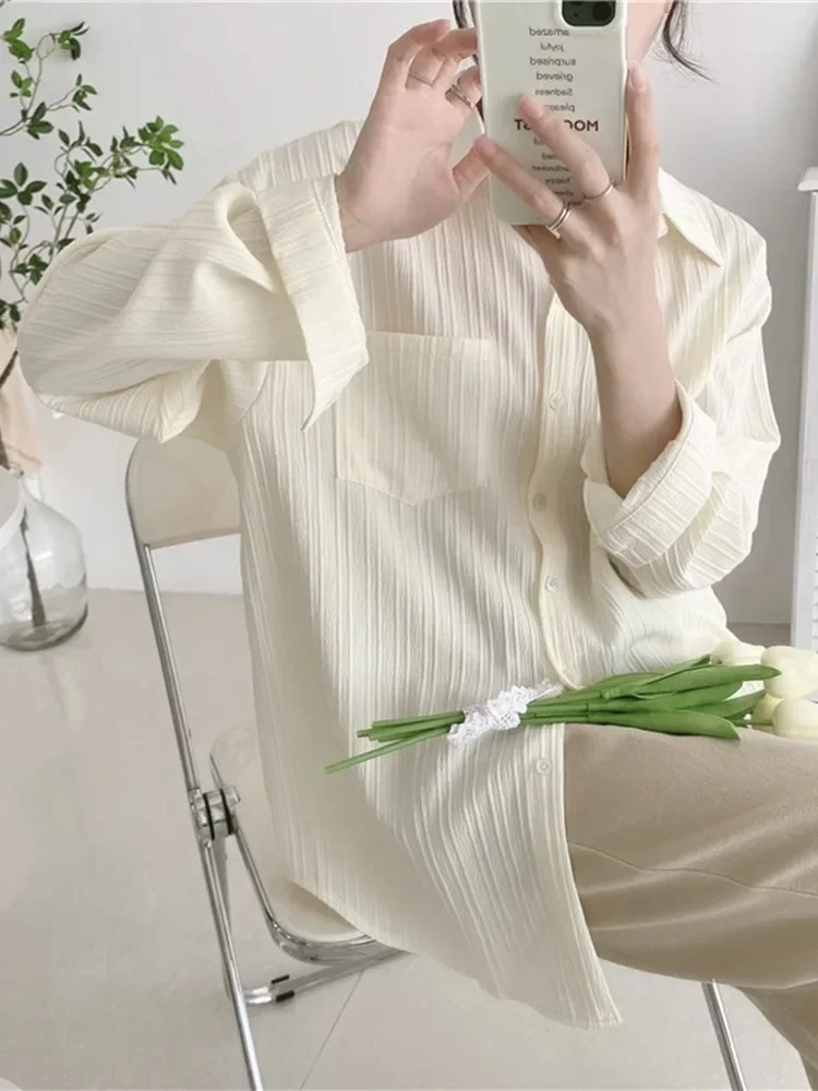 Женская повседневная офисная блузка с длинными рукавами и отложным воротником