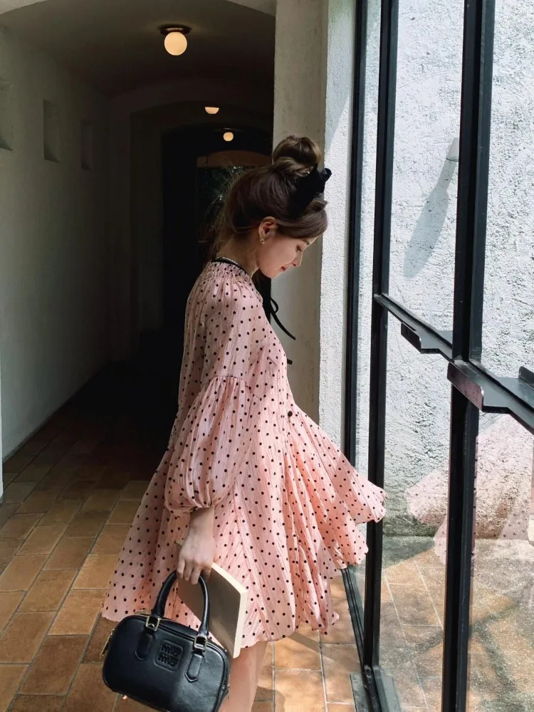 Korejepo Легкие роскошные вечерние платья Тонкие короткие мягкие милые в горошек для