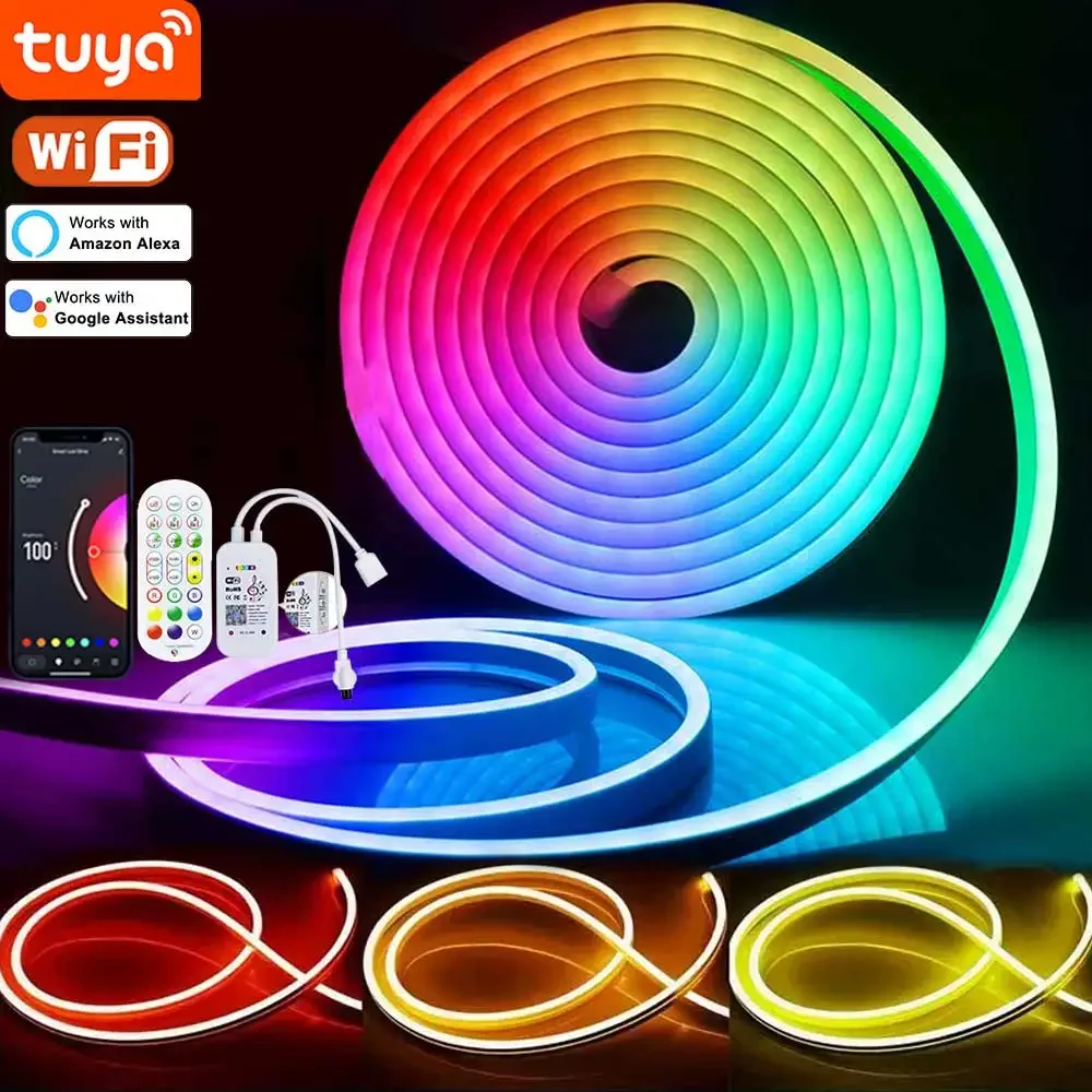 Неоновая лента Tuya WiFi DC5V RGB светодиодная работает 1 м 2 3 4 5 Приложение/Smart Life для
