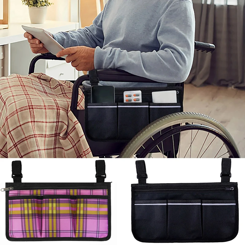 

1PCS Wheelchair Armrest Side Organizer with Reflective Strip Multi-pocket Storage Waterproof Zipper Organizer Bag