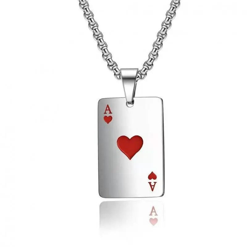 

Creative Fashion Playing Cards Ace of Spades Hearts Stainless Steel Pendant Necklace for Men Charm Lucky Amulet Jewelry