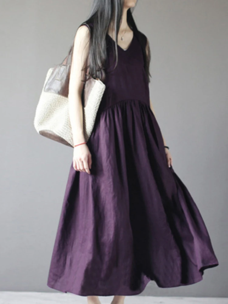 

2022 Summer New Cotton Linen Dress Loose Women's Fashion Comfortable Sleeveless Solid Color Vest Dress Retro Temperament
