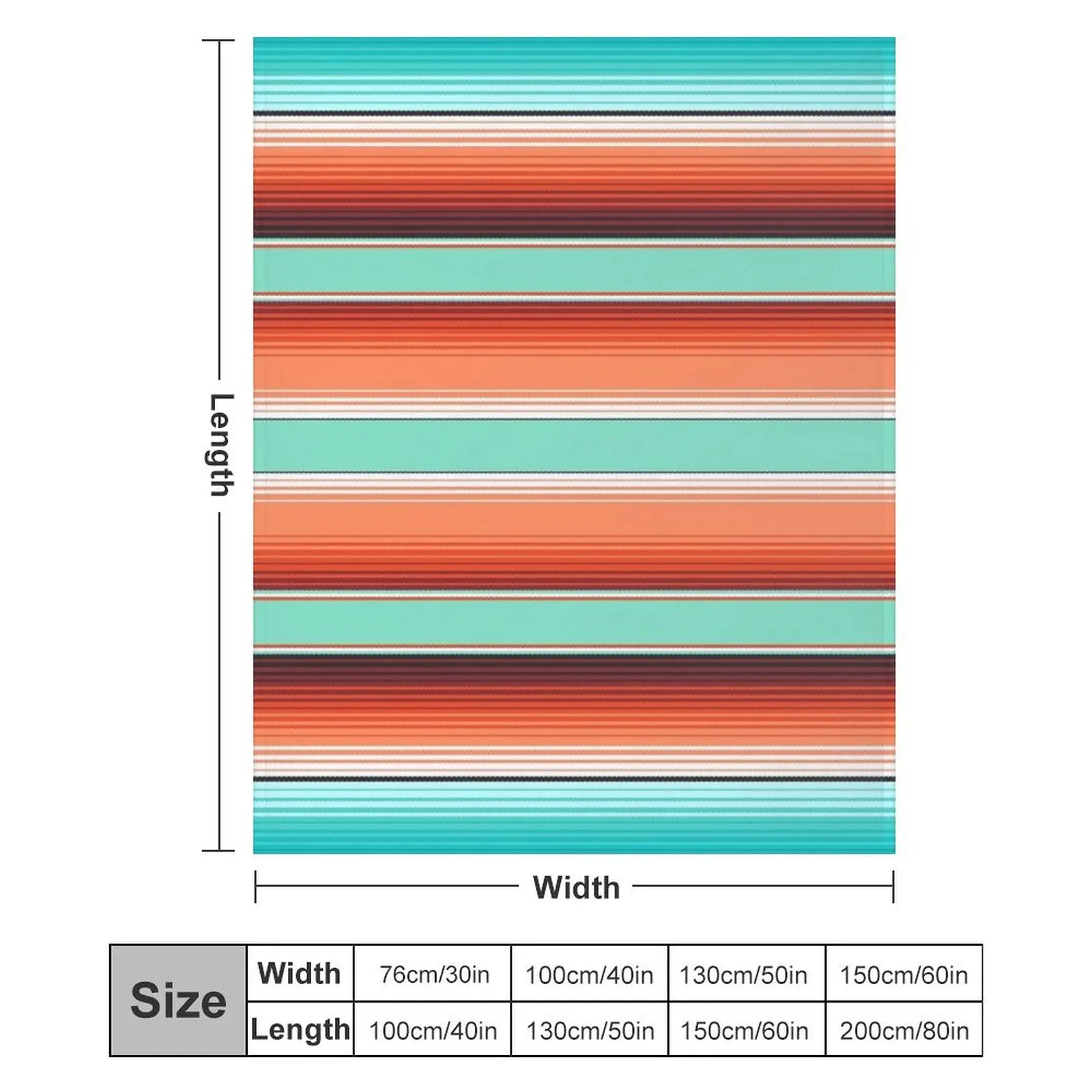 Бирюзовое бирюзовое и оранжевое одеяло Southwest Serape в полоску тонкое декоративное