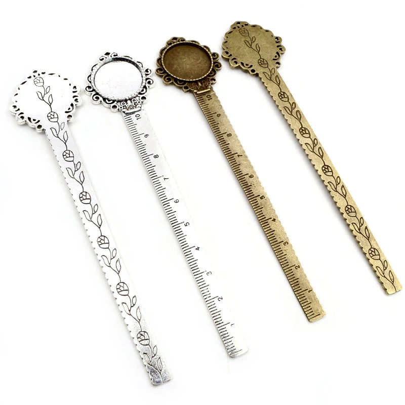 

2pcs 20mm Ruler Bookmark Base Tray Cabochon Base Blanks Settings and Glass Cabochon Cameo DIY Jewelry Making Accessories