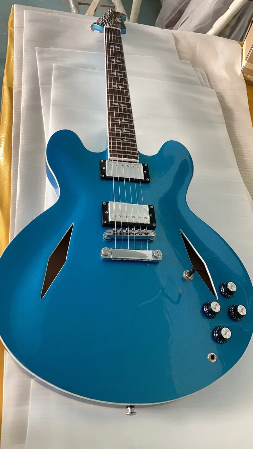 

Custom Semi-Hollow Jazz Electric Guitar Body Maple Building Cream Color Blue Free Delivery