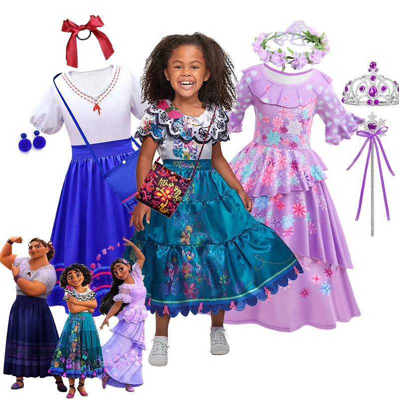 Disney Charm Encanto Fantasy Isabela Marigal Cosplay Dress For Girl Child Princess Dress Mirabel Costume For Birthday Party Gift