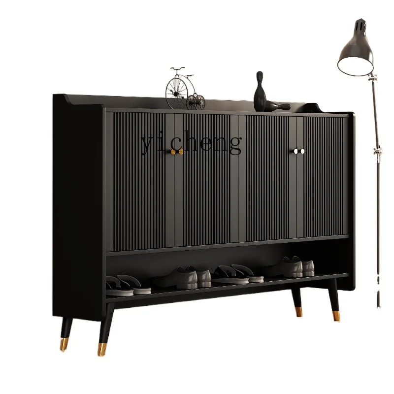 

ZC Door Household Black Shoe Cabinet Retro Style Fence Entry Door Locker Partition Storage Cabinet