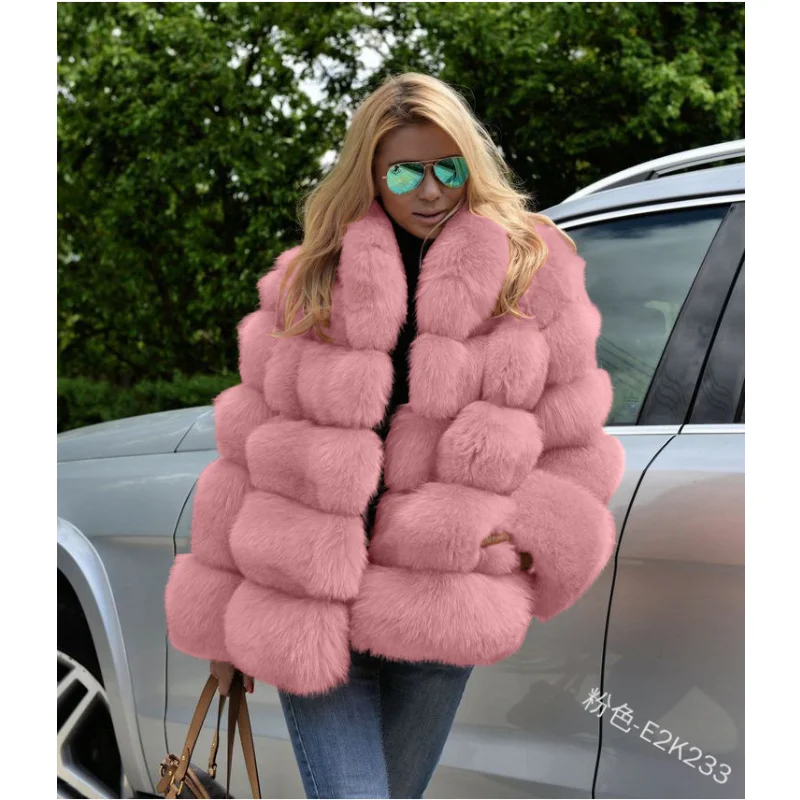 Fashion Thick Warm Winter Coat Women Luxury Faux Fox Fur Coat Jackets Women Stand Fur Collar Fake Fur Jiacket Outerwear S-4XL