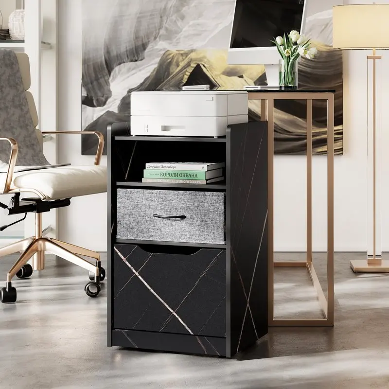 Mobile Vertical File Cabinet with Fabric & Wood Sliding Filing Storage Drawer for A4/Letter or Legal Size Hanging File Folders,