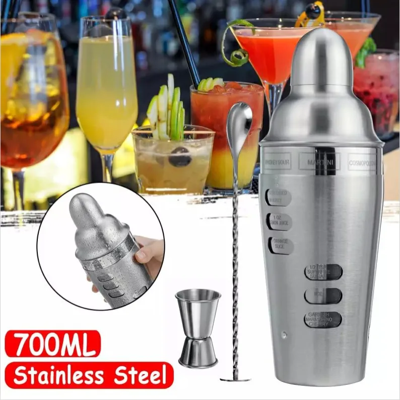 

700ML 3PC/Set stainless Steel cocktail shaker set mixer jigger cocktail bar accessories mini bar kit cocktail
