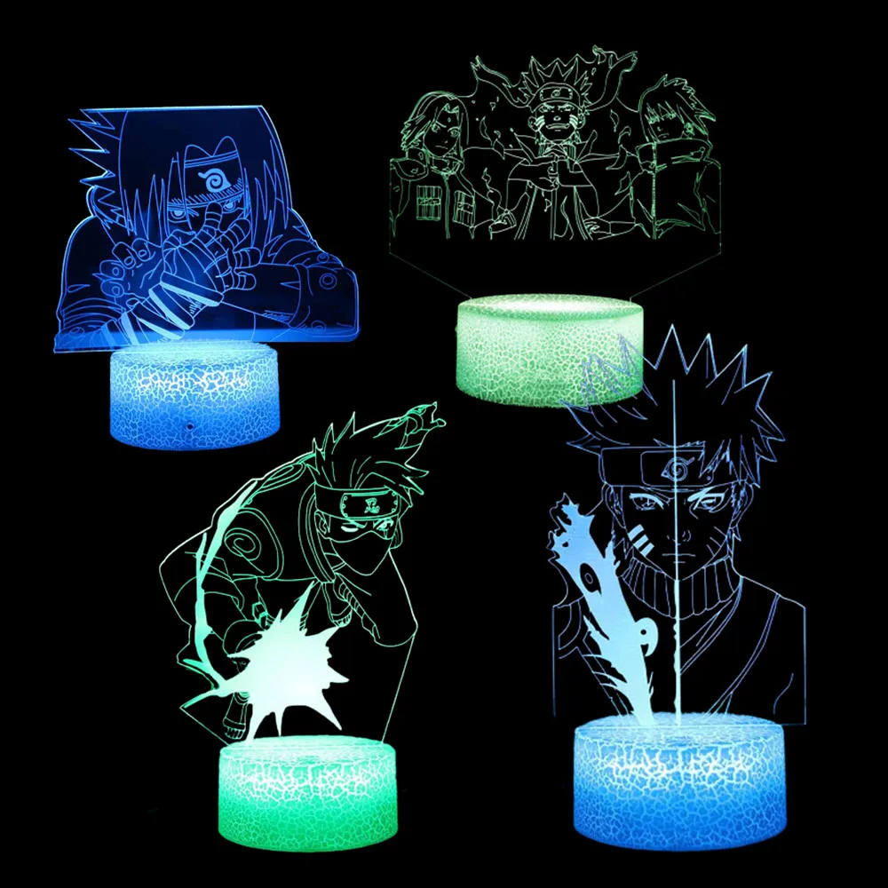 

Экшн-фигурки Наруто удзумаки, 3D Uchiha Itachi Sasuke, светодиодные светильники, Рок Ли, рождественский подарок, светильник для манги