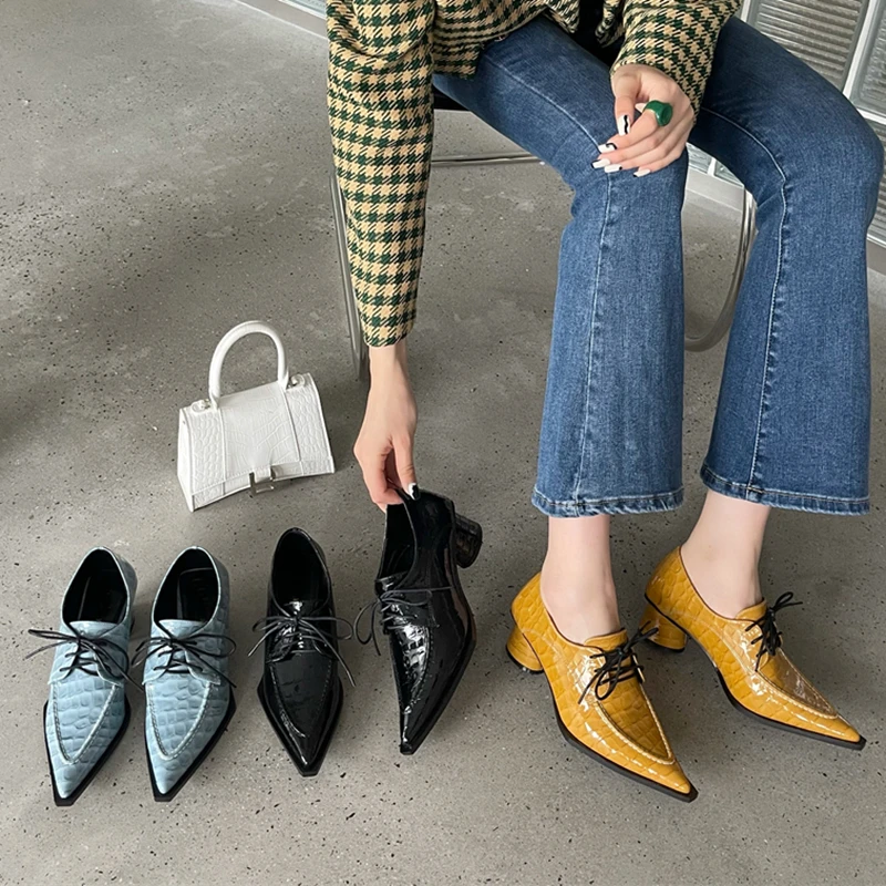 

Chunky Heel Single Shoes Women Pumps Fashion Low Round Heel Ladies Slingback Pointed Toe Slip on Oxford Shoes Casual Office Shoe