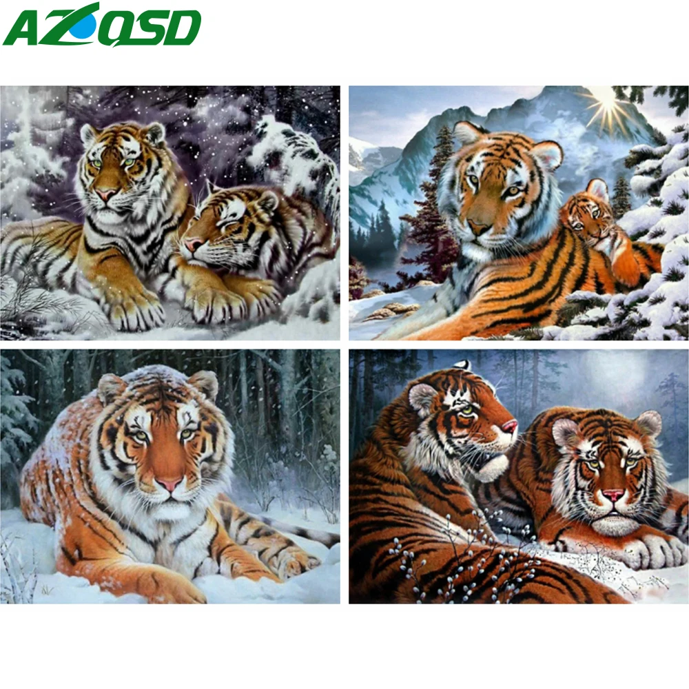 

AZQSD DIY Painting By Numbers Tiger Snow Winter Canvas Painting Frameless Oil Painting By Numbers Animal Handpainted Wall Decor