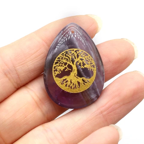 Подвеска из розового кварца и аметиста "Древо жизни" 35x25 мм