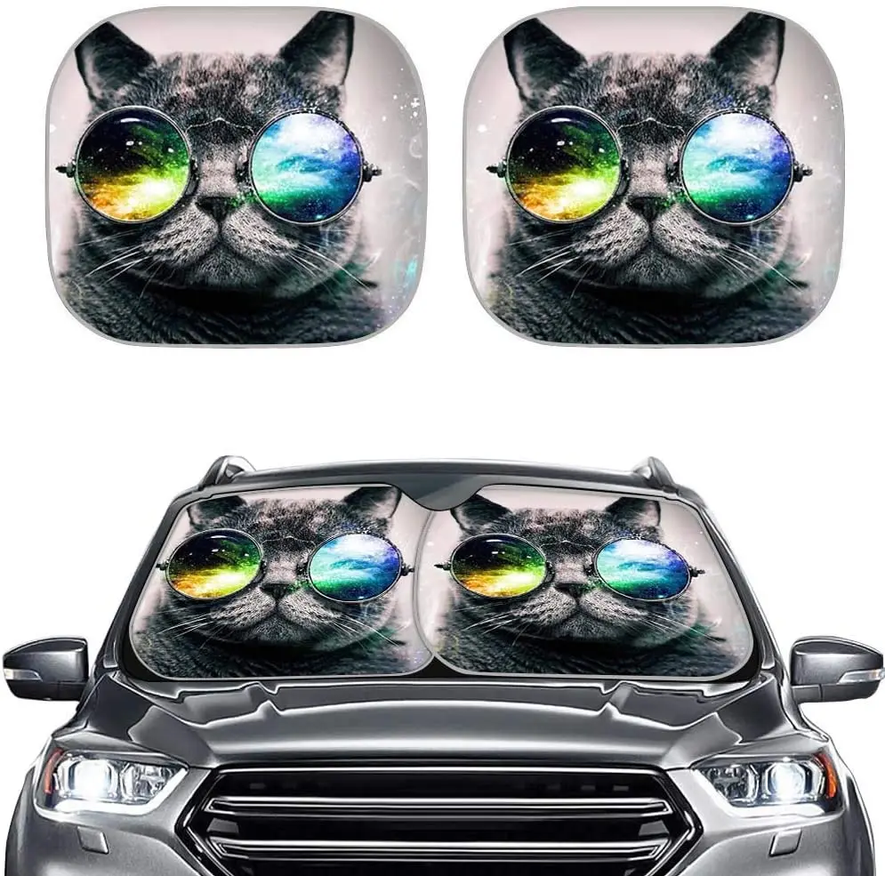 

Biyejit Sunglasses Cat Auto Windshield Sun Shade 2 Piece Foldable Car Front Window Sunshade for Most Sedan SUV Truck Sunshade Pr