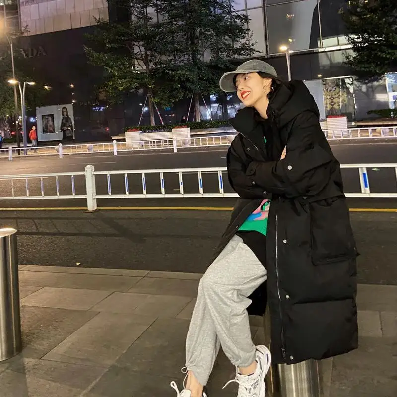 Women 2021 Long Hooded Warm Parkas Solid Loose Overcoat New Thick Down Cotton Jackets Female Ladies Long Sleeve Outerwear Coats
