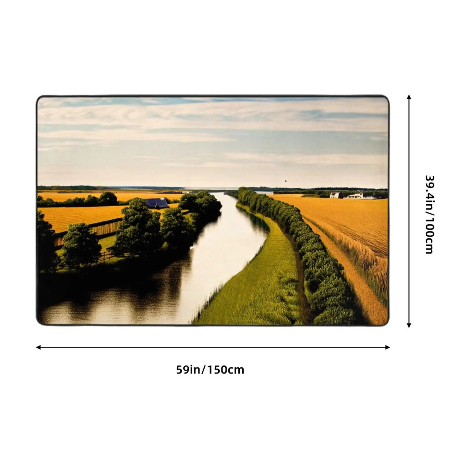 Русский речной коврик Волга Речной пейзаж Фланелевой нескользящий 60x39 дюймов