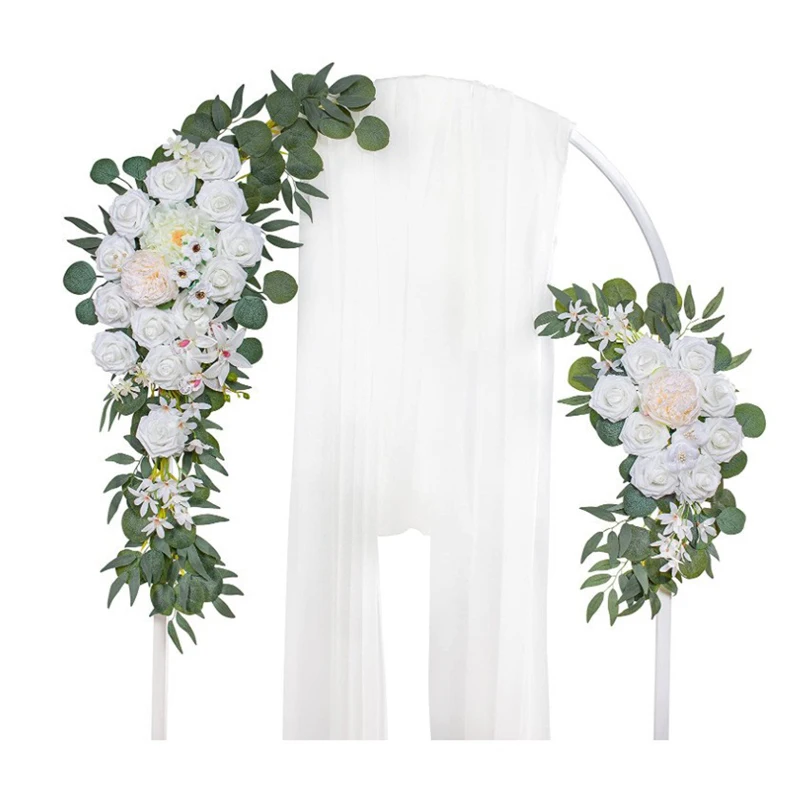 2 Pcs Artificial Wedding Arch Flowers Kit Wedding Flowers Garlands Silk Peony Flower Swag Welcome Sign Floral for Ceremony Party images - 6