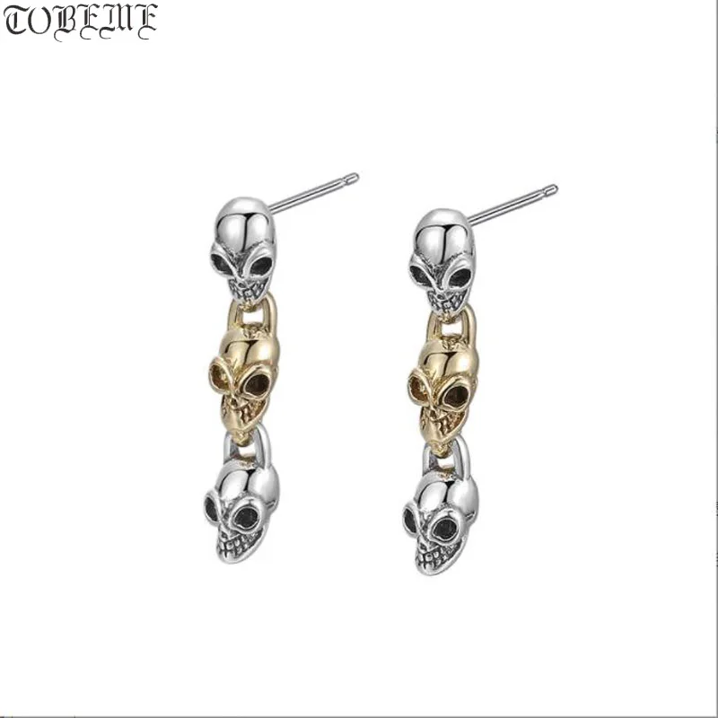 

Серебряные серьги в виде черепа 925 пробы, зеркальные серьги-подвески в виде скелета, серебряные ювелирные изделия в стиле панк