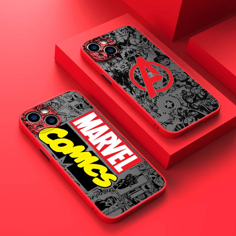 

Avengers Logo Marvel Comics Phone Case For iPhone 14 13 12 11 XS XR Pro MAX 8 7 6 Plus Frosted Translucent Matte Cover