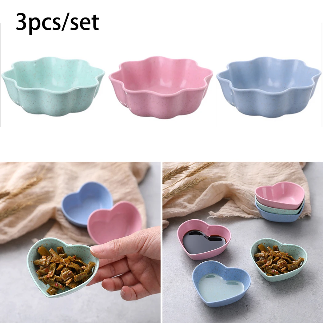 

3PCS Gravy Boats Spice Dish Ideas Tableware Small Mini Wheat Straw Dipping Dishes Dip Bowls Sauce Dish Condiment Dip Snack Plate