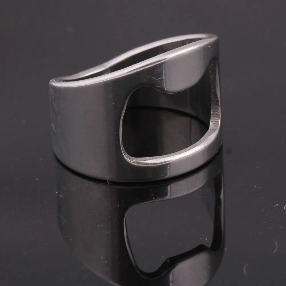 

2pcs/set Geometry Exaggerated Korean Style Stainless Steel Ring Punk Ring Beer Bottle Opener Bar Tool Ring Set for Men