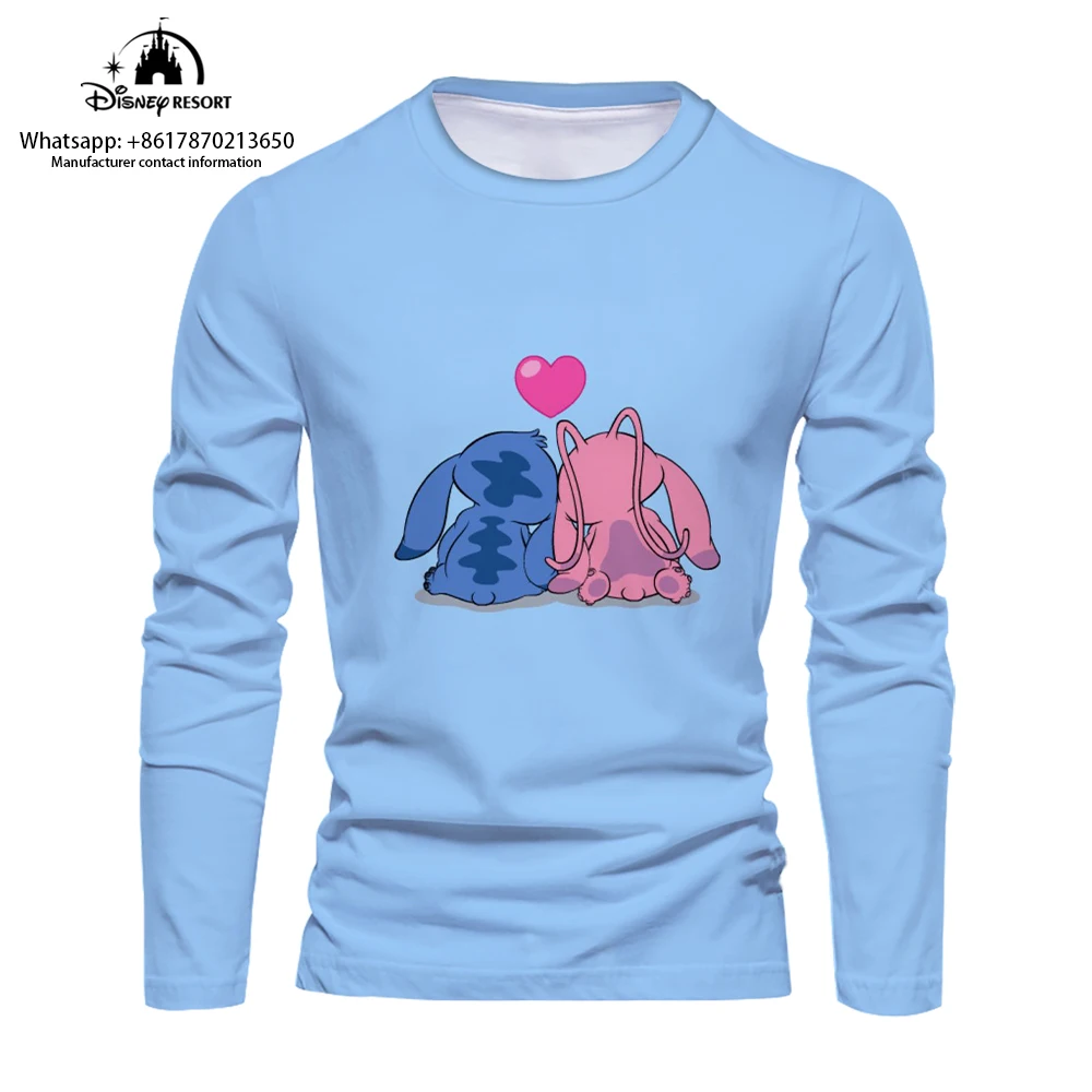 

2022 Autumn New Harajuku Streetwear Disney Brand Stitch Anime Print Casual Fashion Men's Round Neck Long Sleeve T-Shirt Y2K